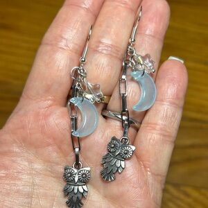 3/$25 Silver Owl and Blue Moon Dangle Earrings